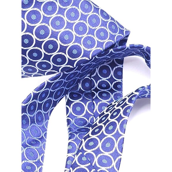 BCBG Attitude Mens Silk Tie Blue & White Circle Pattern - Picture 9 of 14